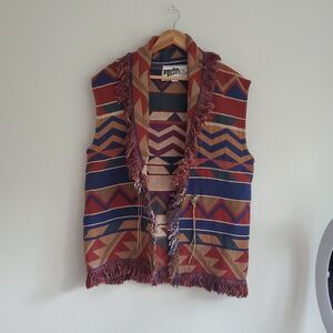 Bronco Billy's Vintage O/S Western Fringe Thick Blanket Vest * FLAWED* Made USA